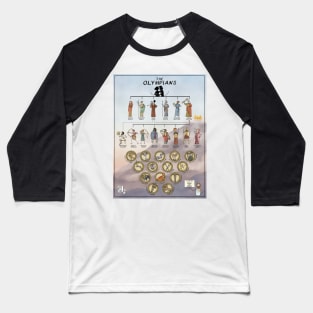 Greek Myth Comix - the Olympians family tree in Colour! Baseball T-Shirt